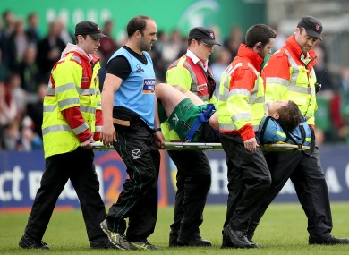 Jason Harris-Wright is carried off the pitch on Saturday.